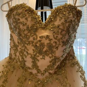 Prom dress rose pink gold